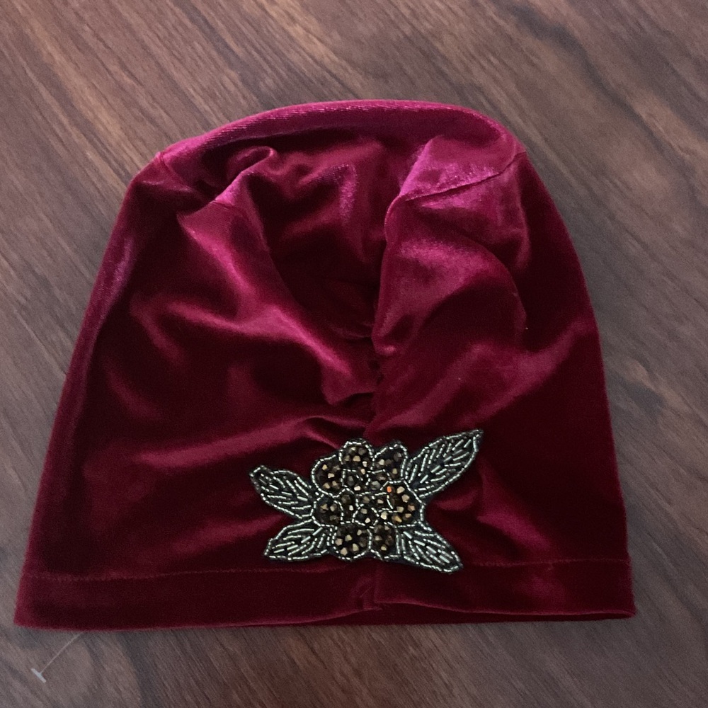 Elegant Velvet Turban with Floral Embellishment